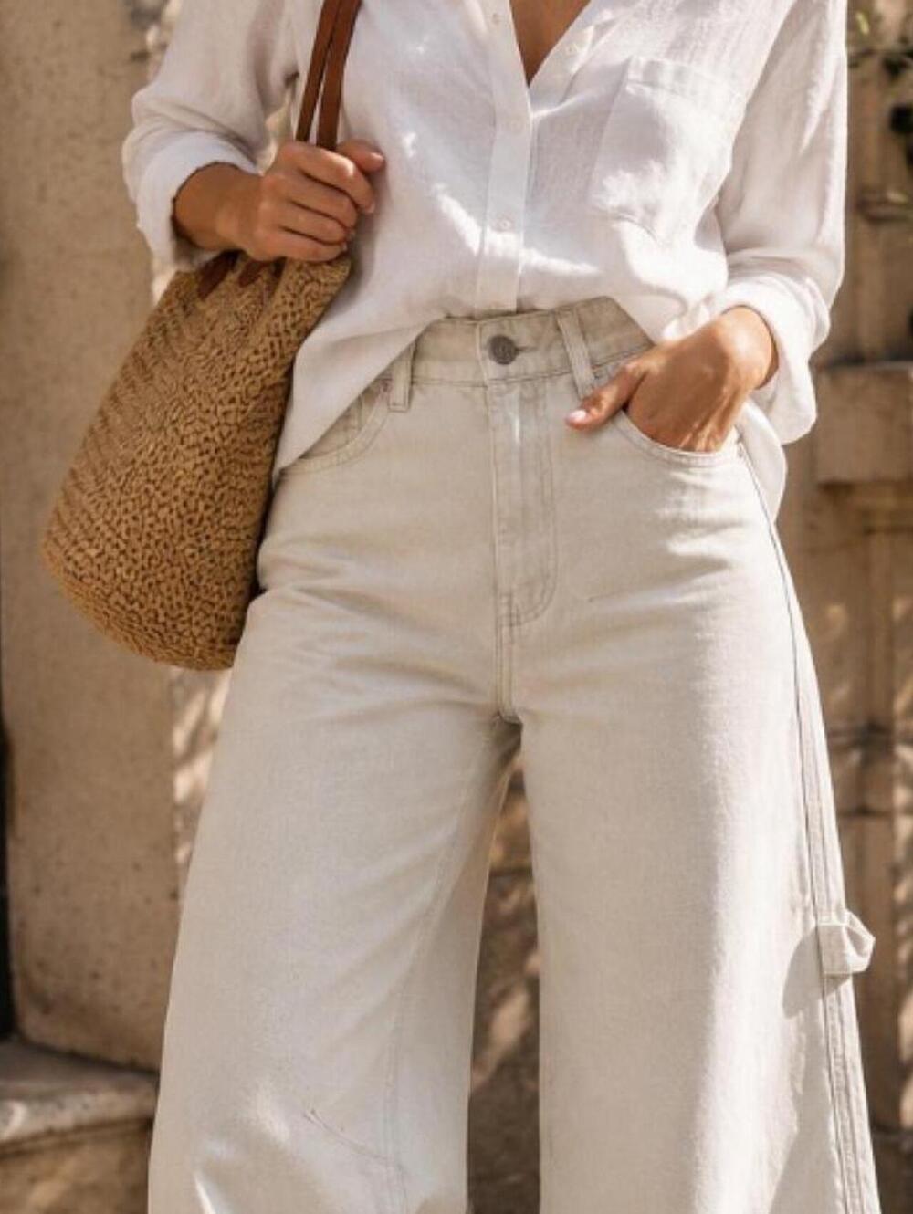 ZARA Wide-Leg White Jeans Size 4 High Rise Casual NWT